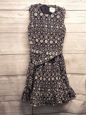 Kate Spade New York Womens Dress Blue Eyelet Fit Flare Sleeveless Belted Size 10